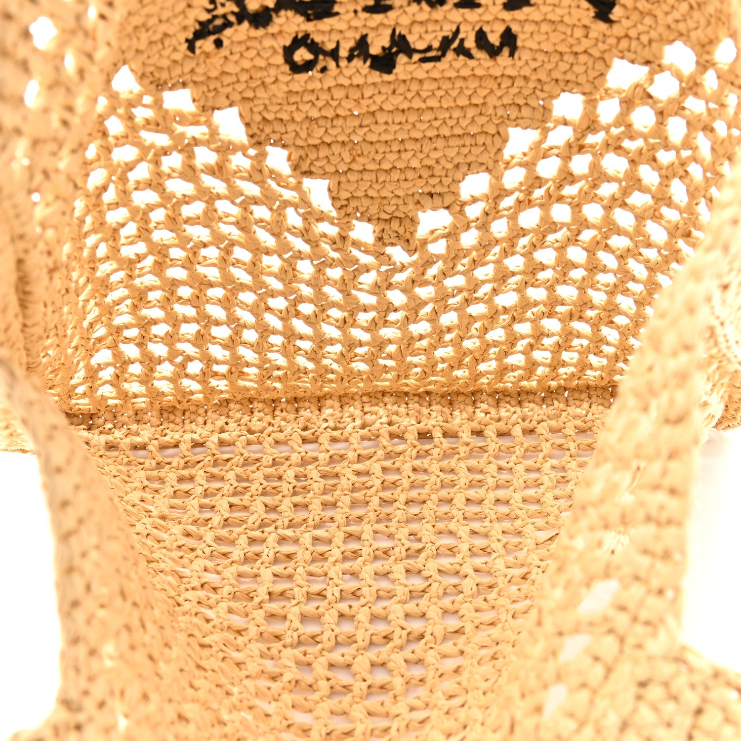 Prada Yarn Raffia Effect Crochet Logo Embroidered Tote Bag Naturale 5 of 9