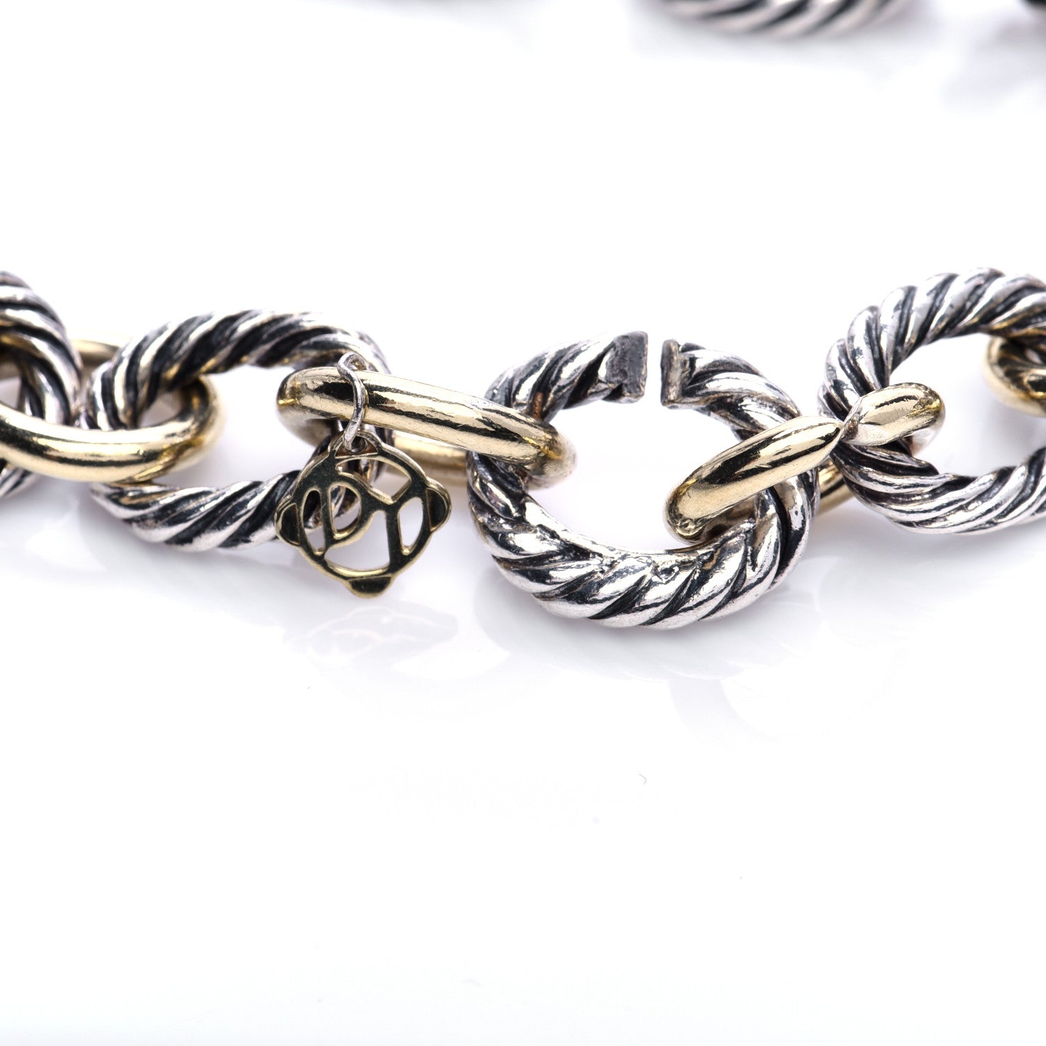 David Yurman Sterling Silver 18K Yellow Gold 10mm Medium Oval Link Necklace 4 of 5