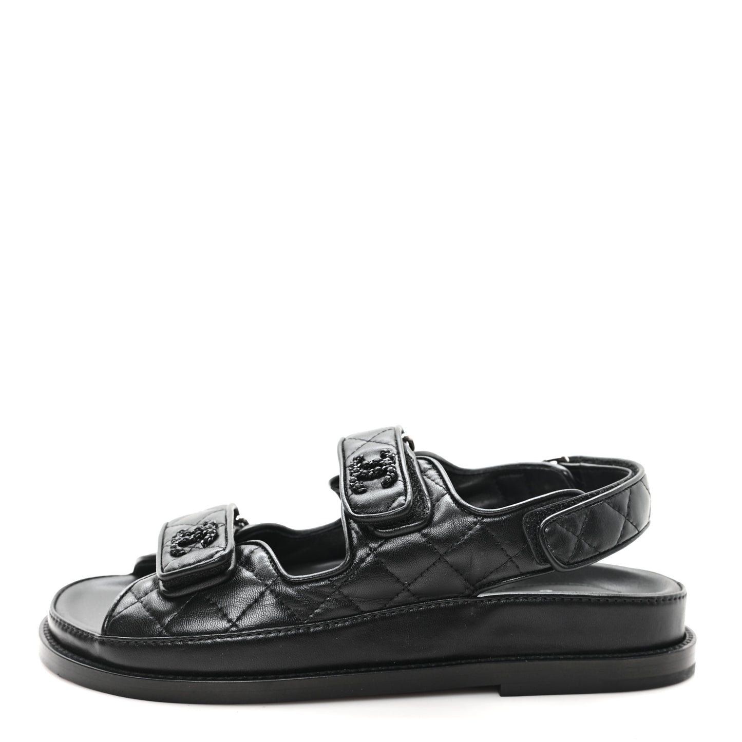 Lambskin Quilted Velcro Dad Sandals 35.5 So Black