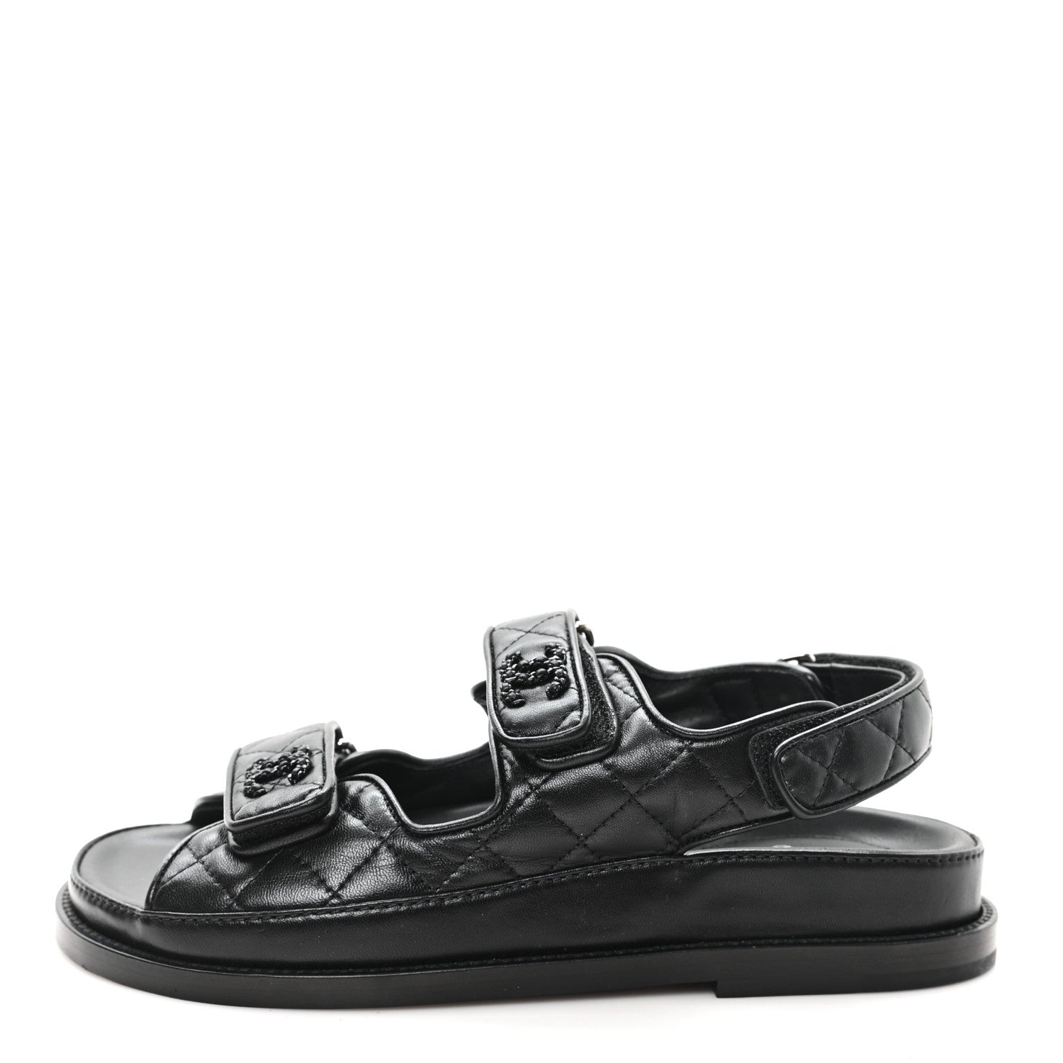 Chanel Lambskin Quilted Velcro Dad Sandals 35.5 So Black 1 of 9