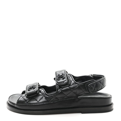 Chanel Lambskin Quilted Velcro Dad Sandals 35.5 So Black 1 of 9