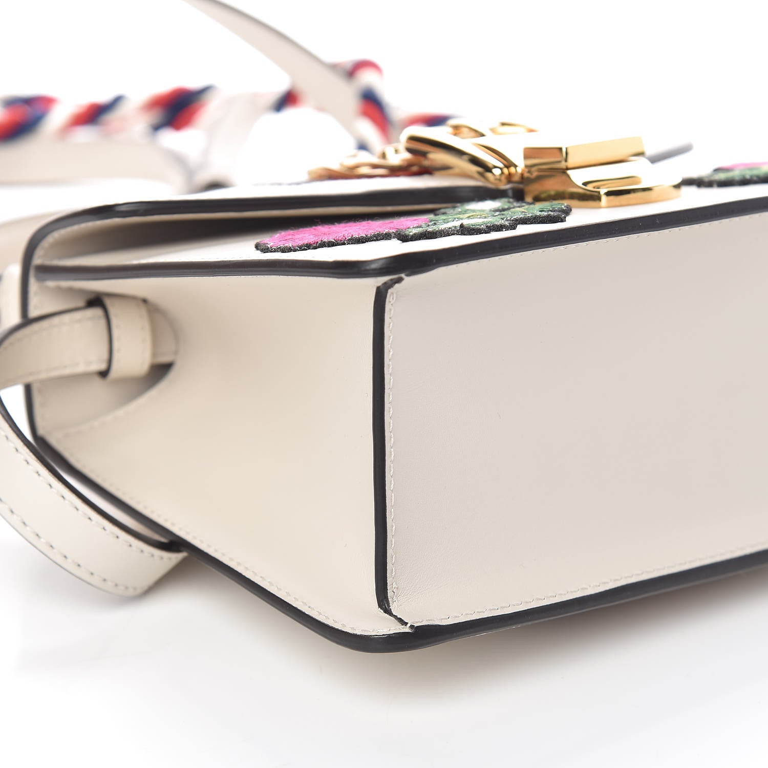 Gucci Calfskin Embroidered Mini Sylvie Top Handle Bag White 6 of 11
