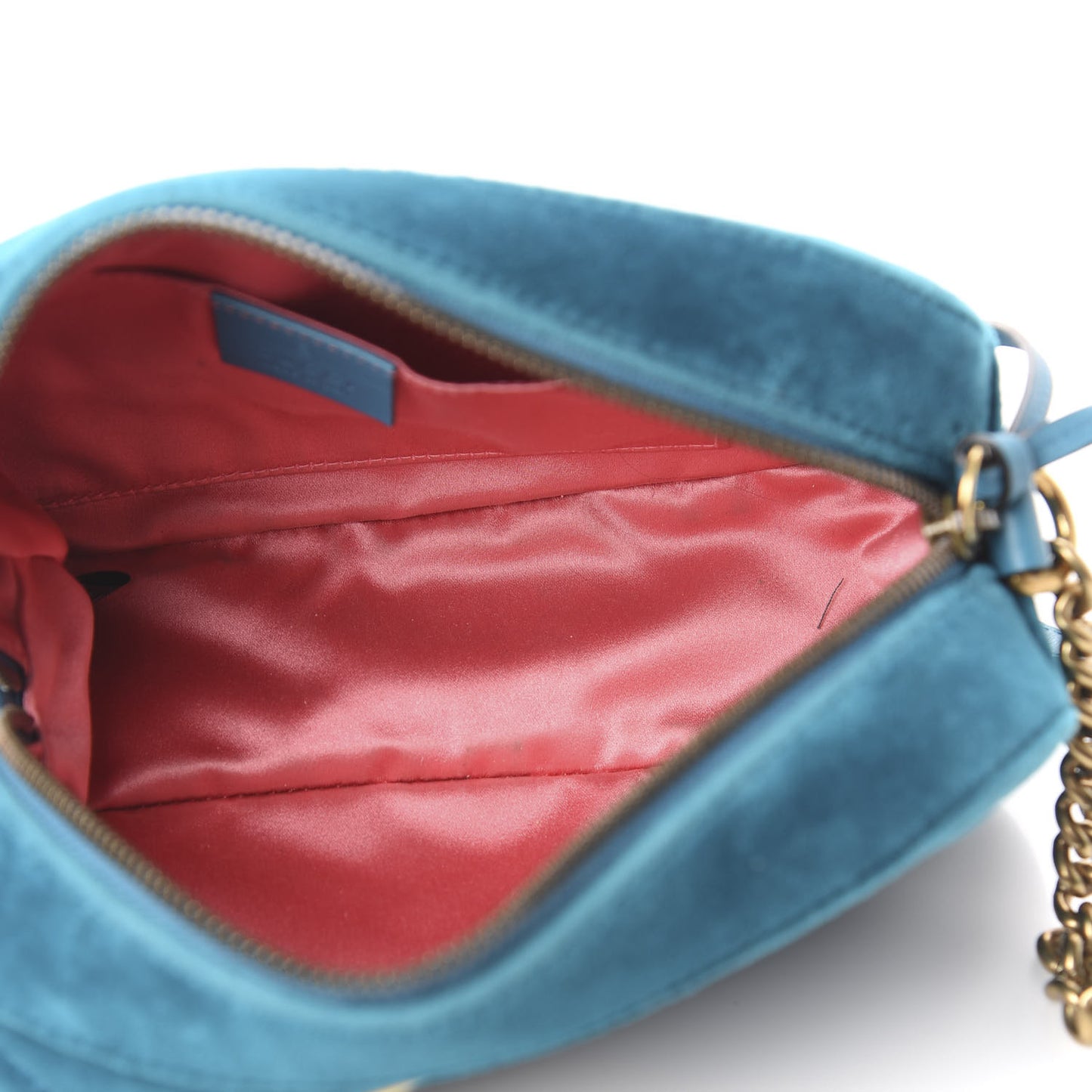 Velvet Matelasse Small GG Marmont Chain Shoulder Bag Pavone Cyan