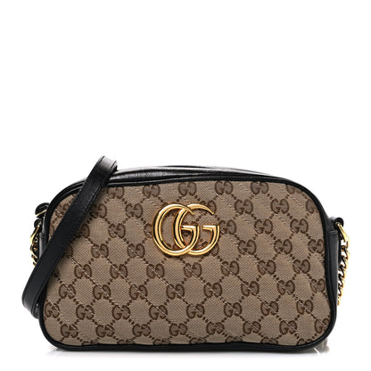 Gucci Monogram Matelasse Diagonal Small GG Marmont Chain Shoulder Bag Beige Black 1 of 10
