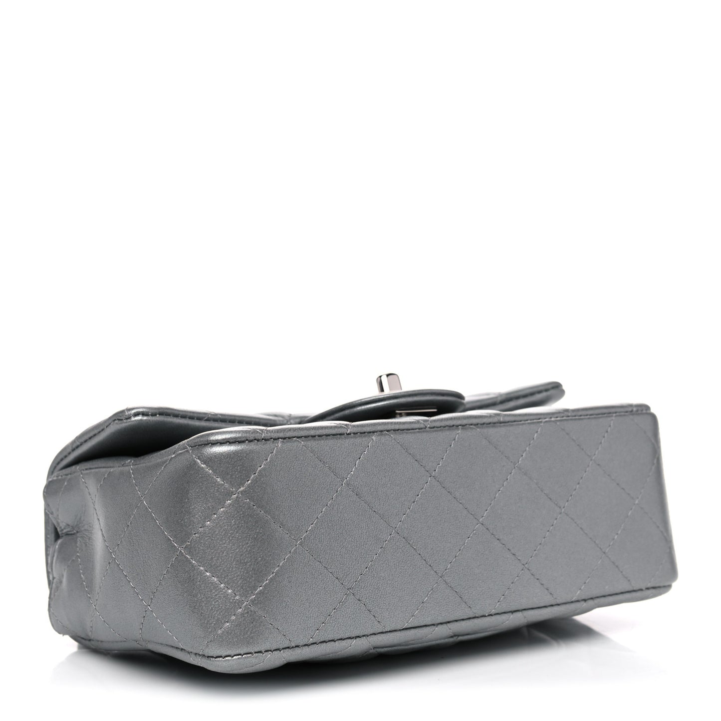 Metallic Lambskin Quilted Mini Rectangular Flap Silver
