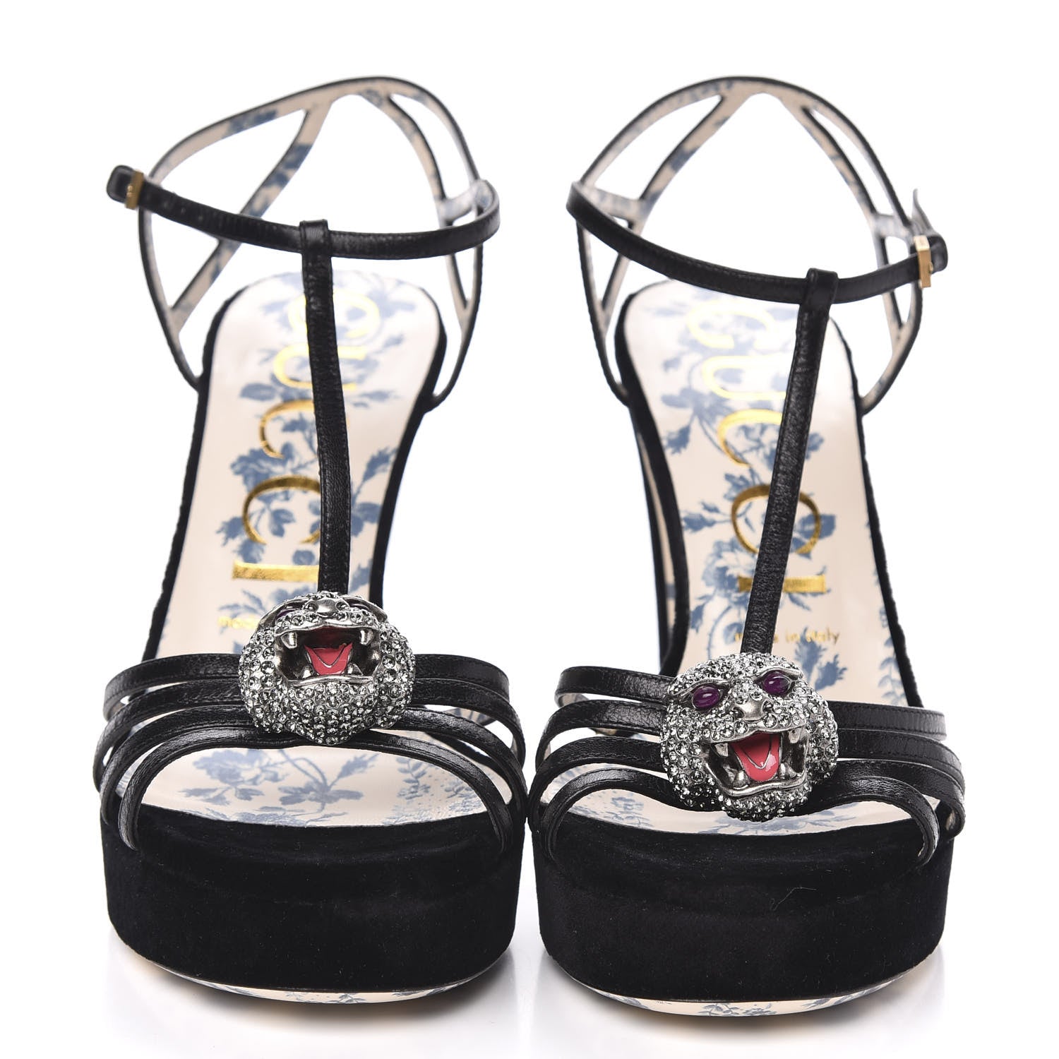 Gucci Velvet Malaga Kid Elias T-Strap Platform High Heel Sandals 38.5 Black 2 of 10