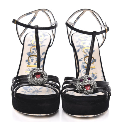 Gucci Velvet Malaga Kid Elias T-Strap Platform High Heel Sandals 38.5 Black 2 of 10