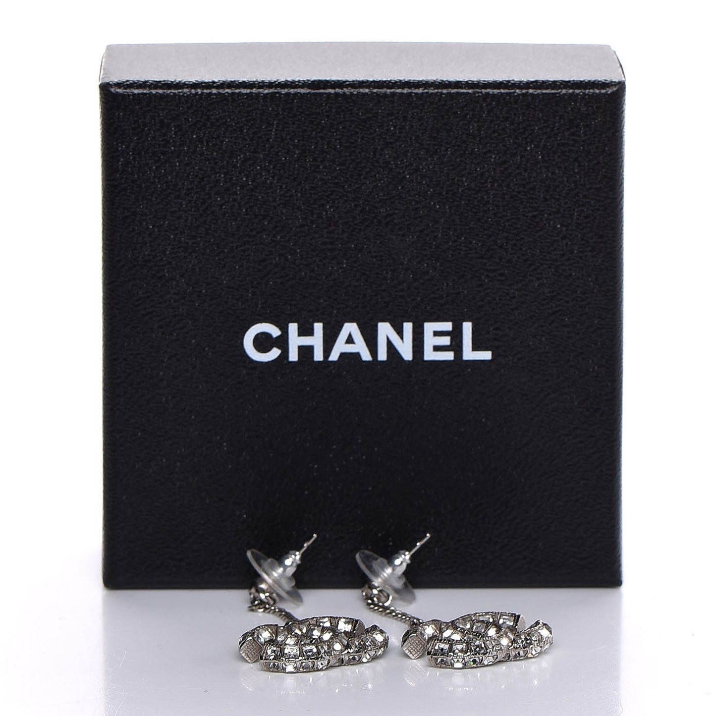 Baguette Crystal CC Dangle Earrings Silver