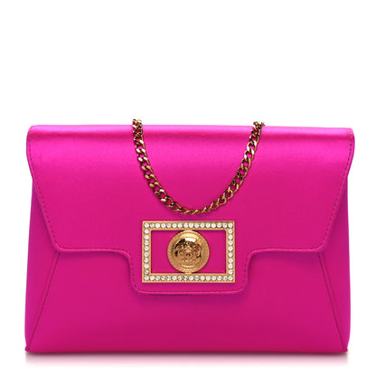 Versace Satin Crystal Embellished La Medusa Pouch On Chain Pink 1 of 10