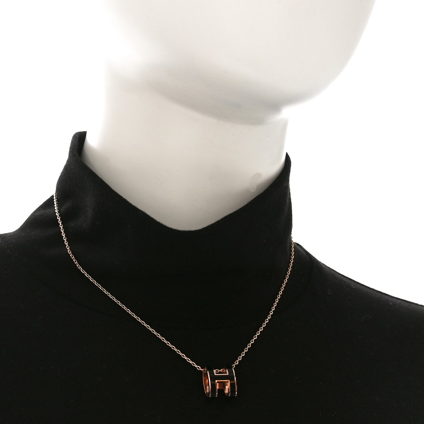 Lacquered Rose Gold Pop H Pendant Necklace Black
