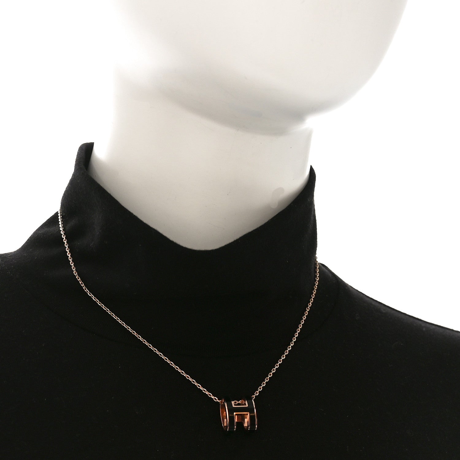 Hermes Lacquered Rose Gold Pop H Pendant Necklace Black 2 of 4