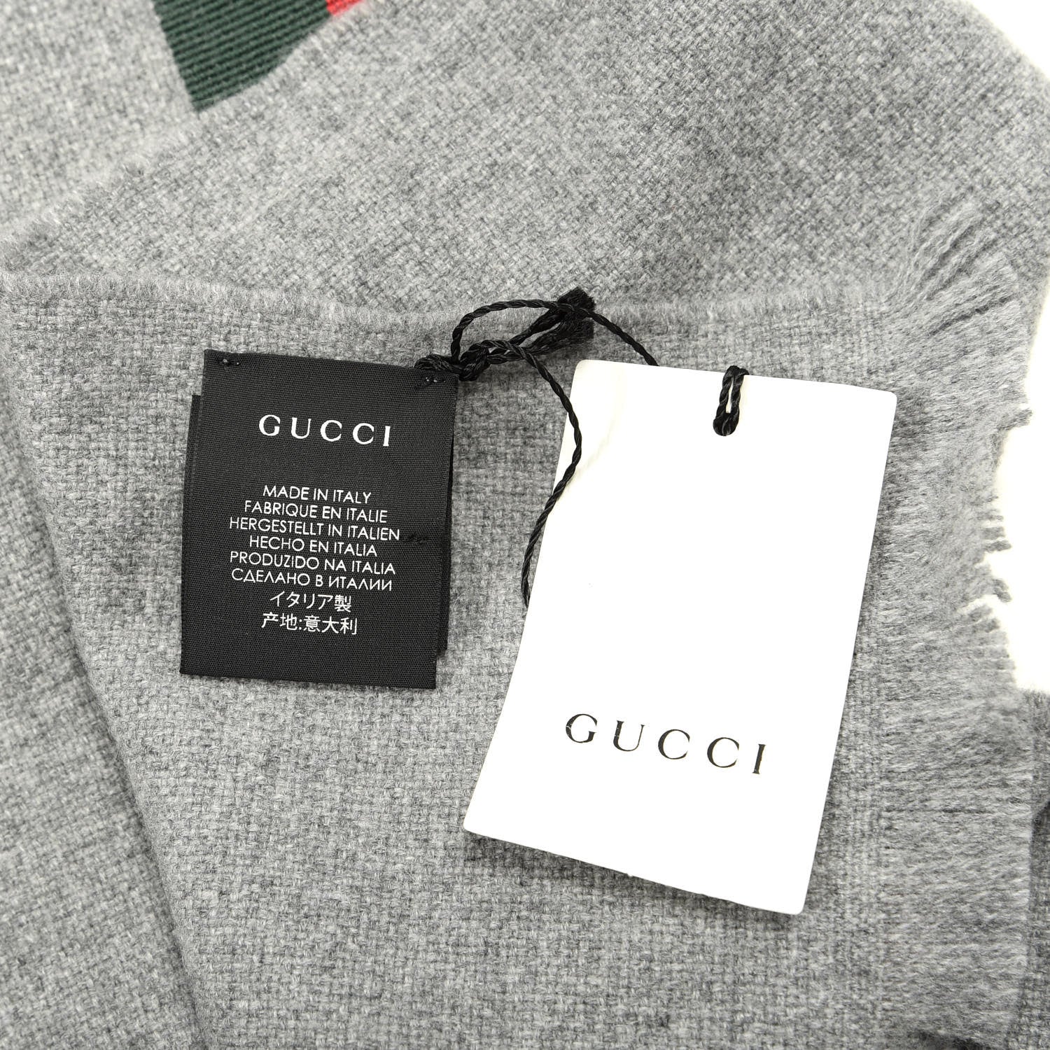 Gucci Wool Cashmere Silk Web Bee Scarf Grey 4 of 4