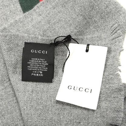 Gucci Wool Cashmere Silk Web Bee Scarf Grey 4 of 4