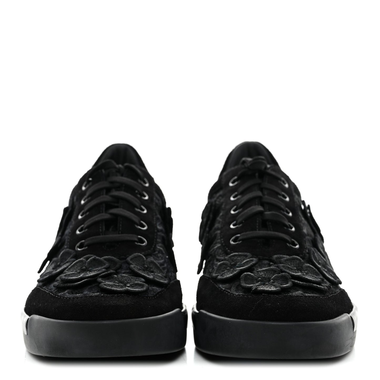 Suede Embroidered Flower Sneakers 39 Black