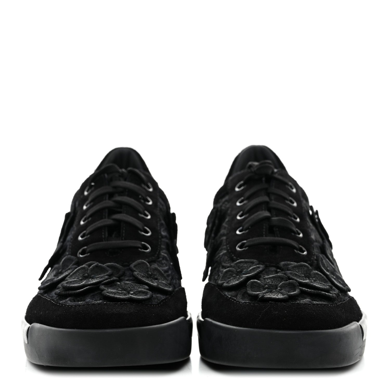 Chanel Suede Embroidered Flower Sneakers 39 Black 3 of 9
