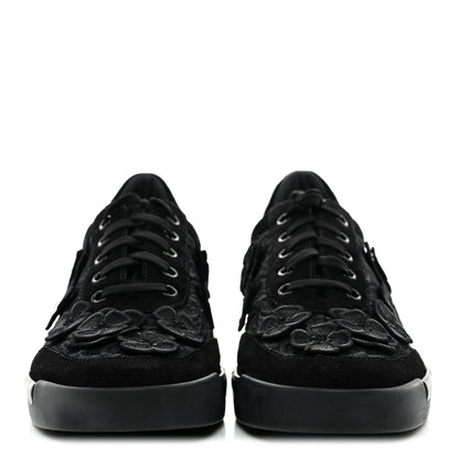 Chanel Suede Embroidered Flower Sneakers 39 Black 3 of 9