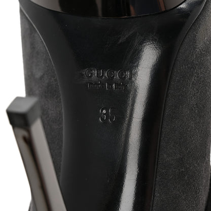 Gucci Suede Platform Foldover Ankle Boots 35 Grey 7 of 9
