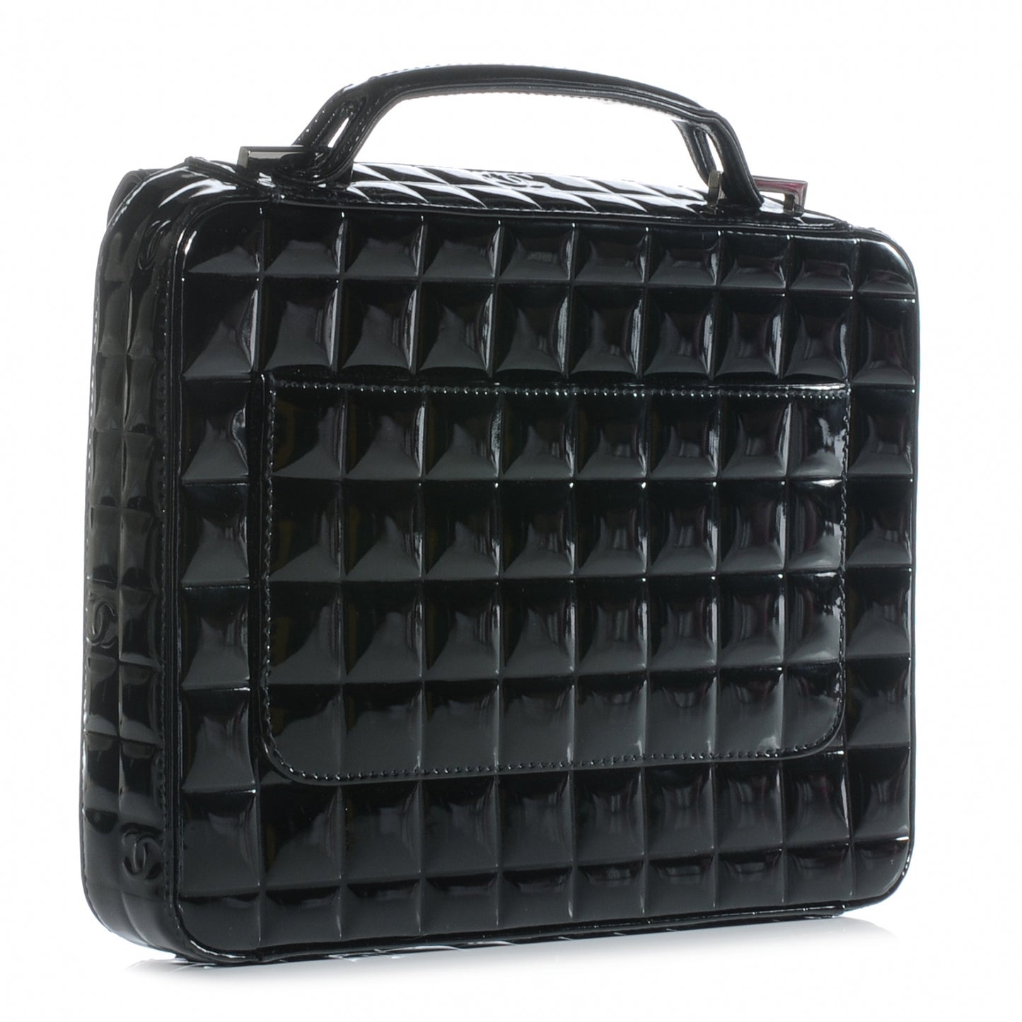 Patent Chocolate Bar Quilted Handbag Black