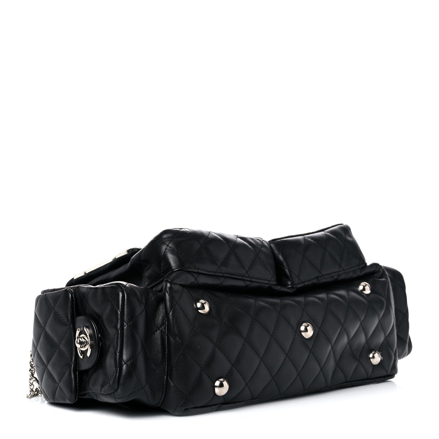 Calfskin Quilted Large Cambon Multipocket Reporter Black White