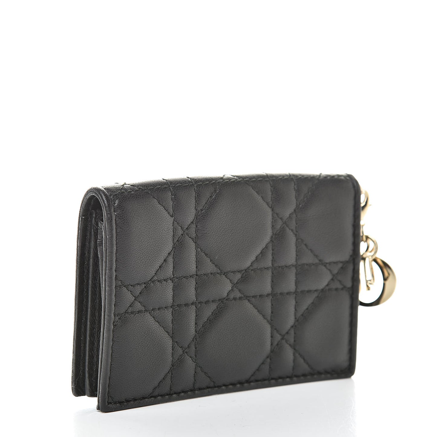 Lambskin Cannage Small Lady Dior Flap Card Holder Black