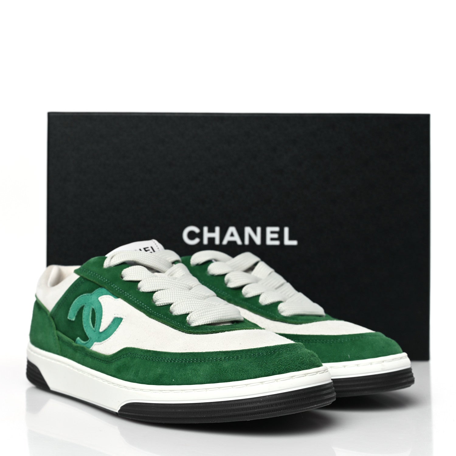 Chanel Suede Kidskin Womens CC Sneakers 39 White Green 9 of 9