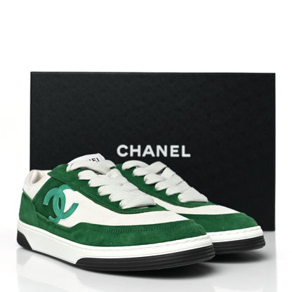 Chanel Suede Kidskin Womens CC Sneakers 39 White Green 9 of 9