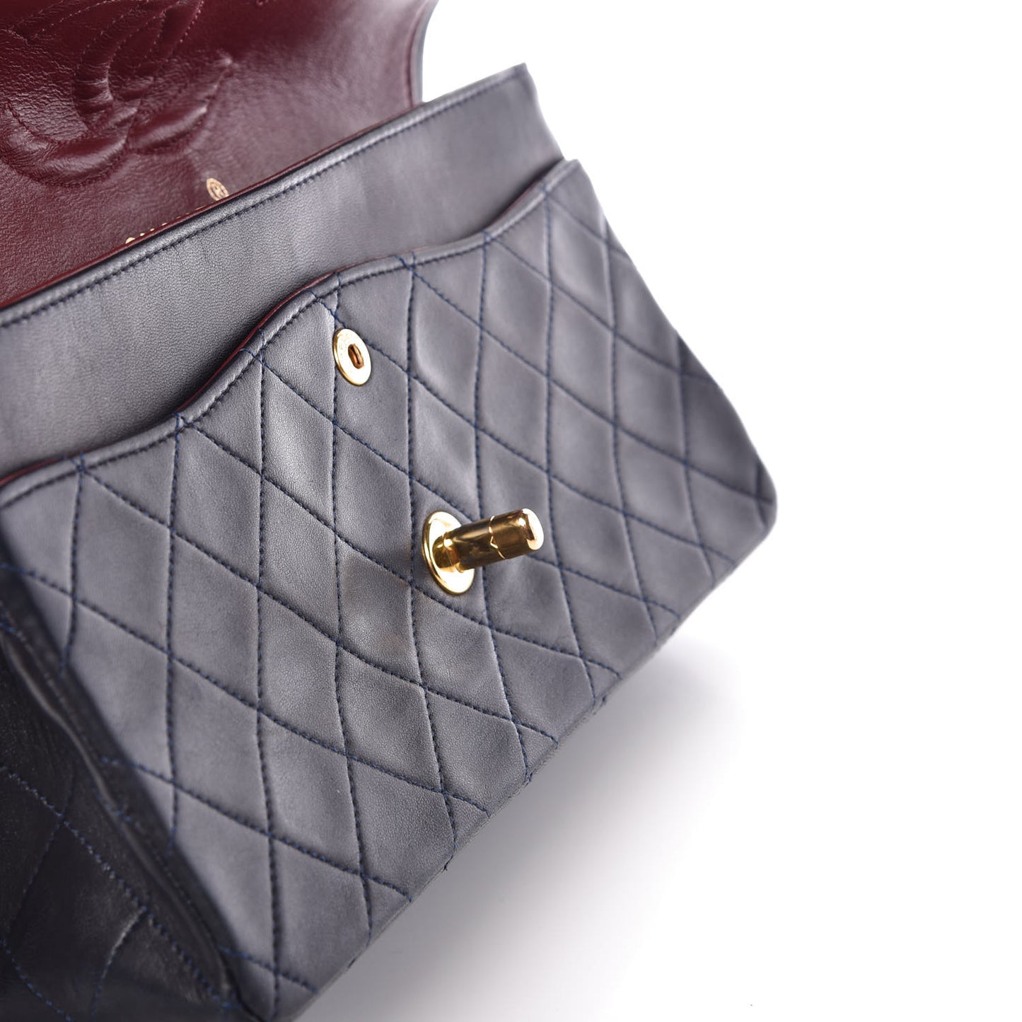 Lambskin Quilted Medium Double Flap Navy