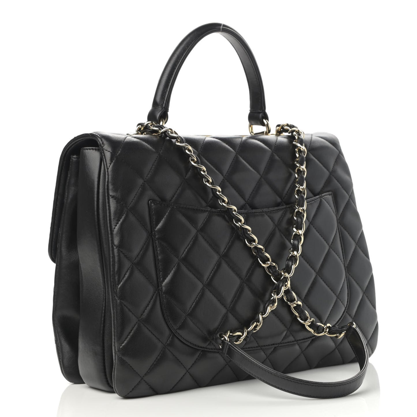 Lambskin Quilted Large Trendy CC Dual Handle Flap Bag Black