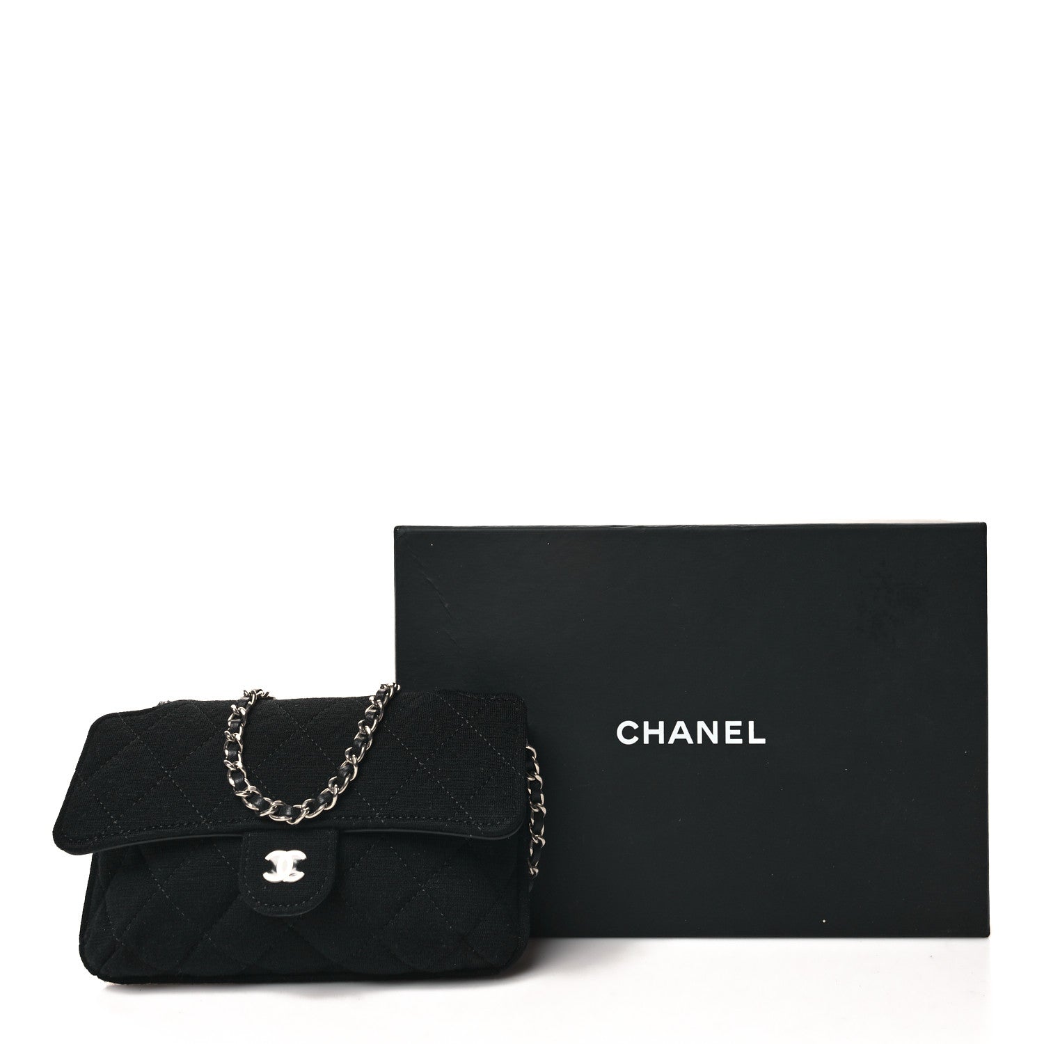 Chanel Jersey Fabric Quilted Foldable Tote With Chain Black Multicolor 14 of 14