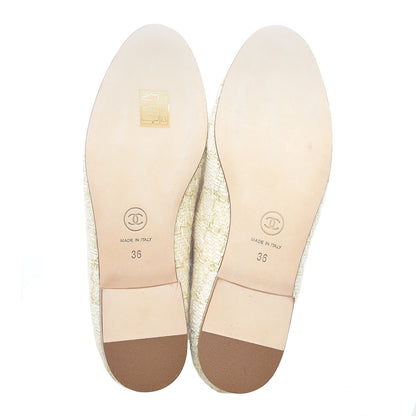 Chanel Tweed Metallic Lambskin CC Cap Toe Ballerina Flats 36 Beige Gold 7 of 10
