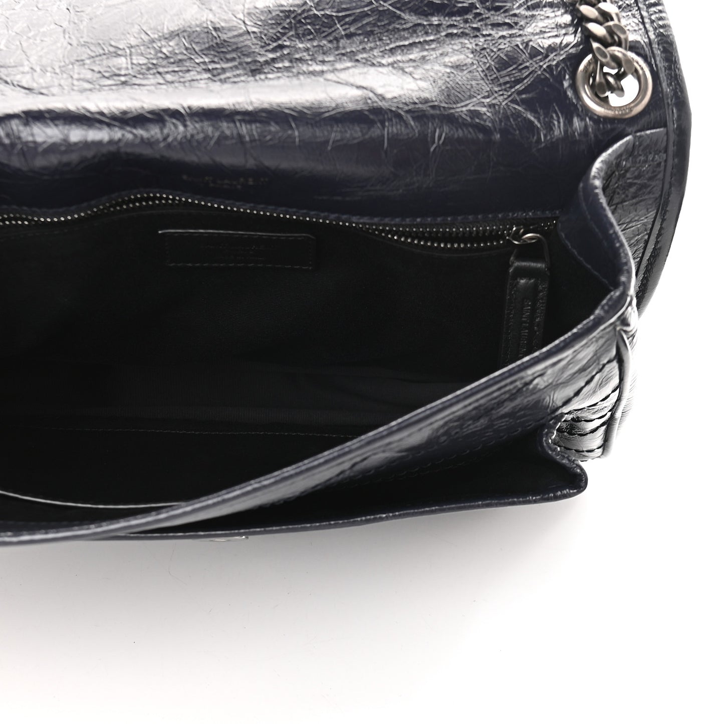 Crinkled Calfskin Matelasse Monogram Medium Niki Chain Satchel Deep Marine