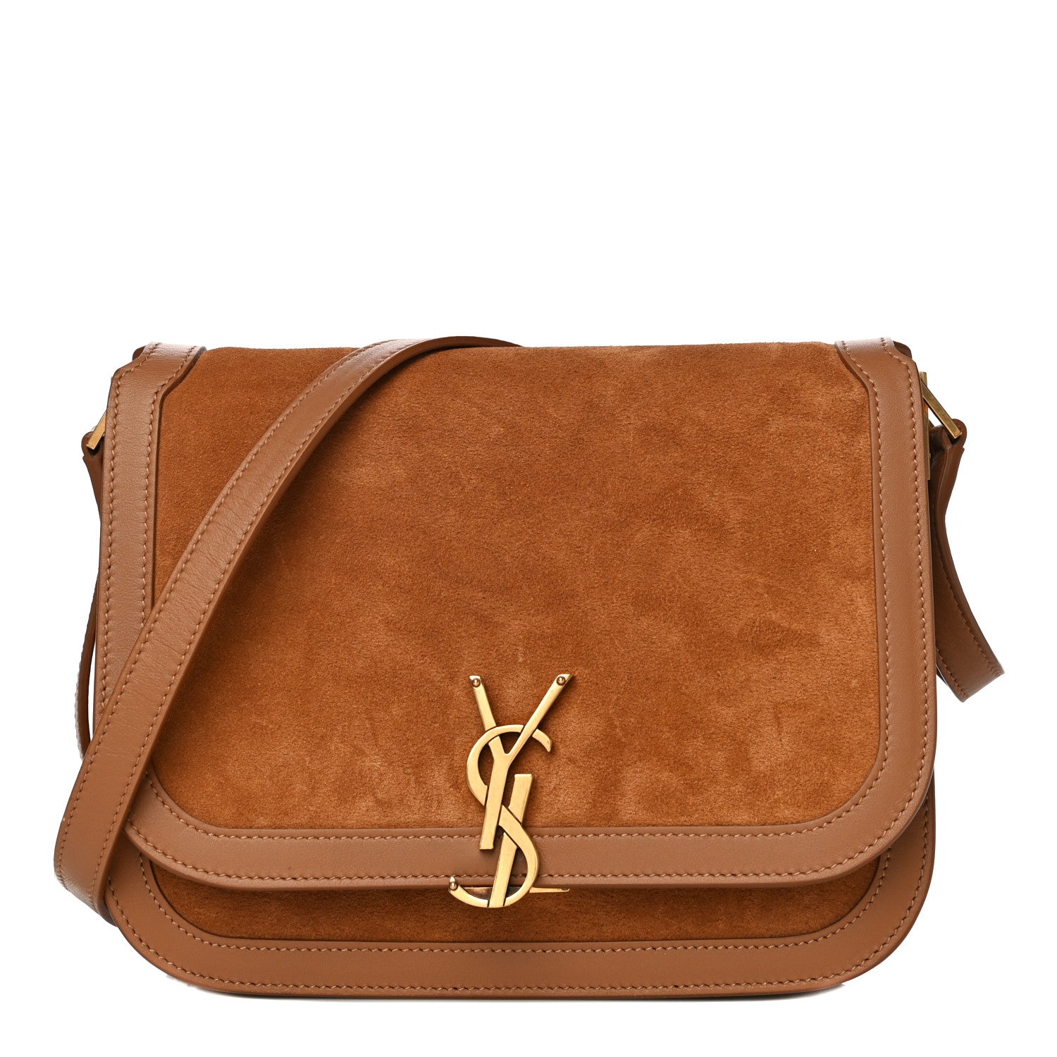 Saint Laurent Suede Smooth Calfskin Monogram Medium Solferino Soft Satchel Cinnamon 1 of 11