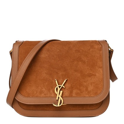 Saint Laurent Suede Smooth Calfskin Monogram Medium Solferino Soft Satchel Cinnamon 1 of 11