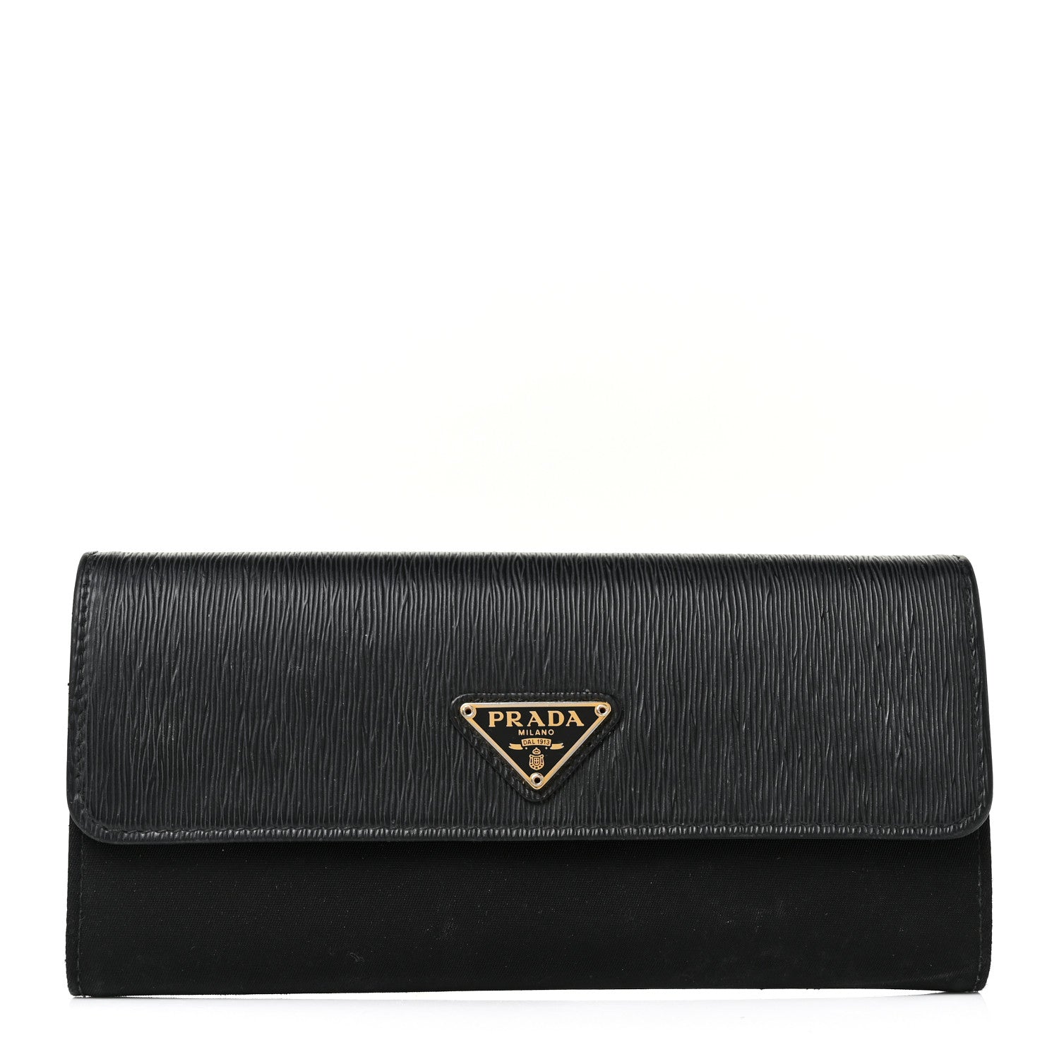 Prada Tessuto Nylon Vitello Move Triangle Logo Continental Flap Wallet Black 1 of 9