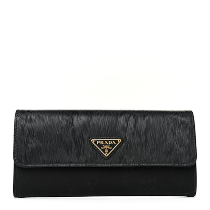 Prada Tessuto Nylon Vitello Move Triangle Logo Continental Flap Wallet Black 1 of 9
