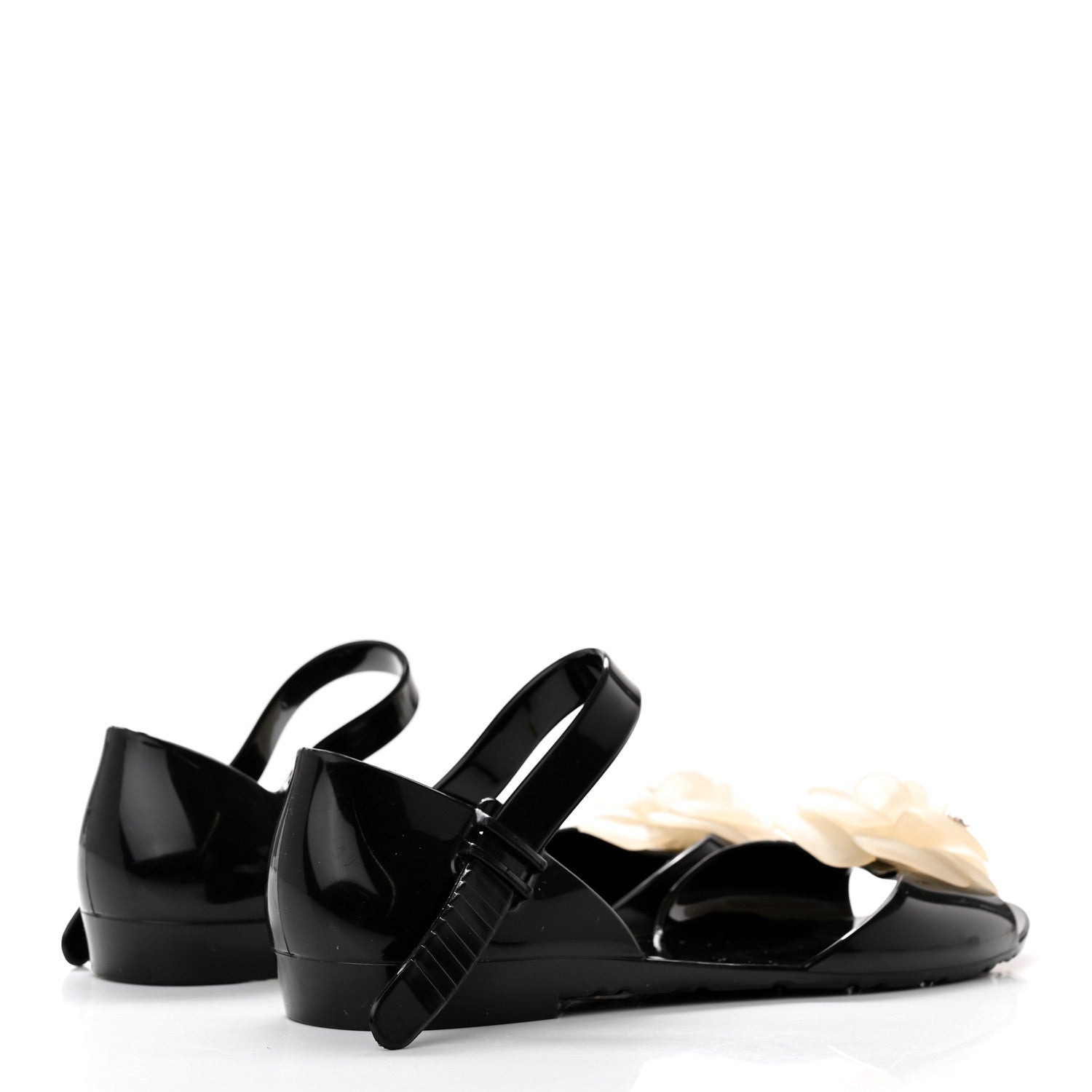 Chanel Jelly Camellia Sandals 37 Black Ivory 4 of 10