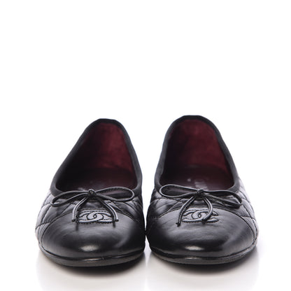 Chanel Aged Calfskin Quilted Cap Toe Ballerina Flats 39.5 Black 2 of 15