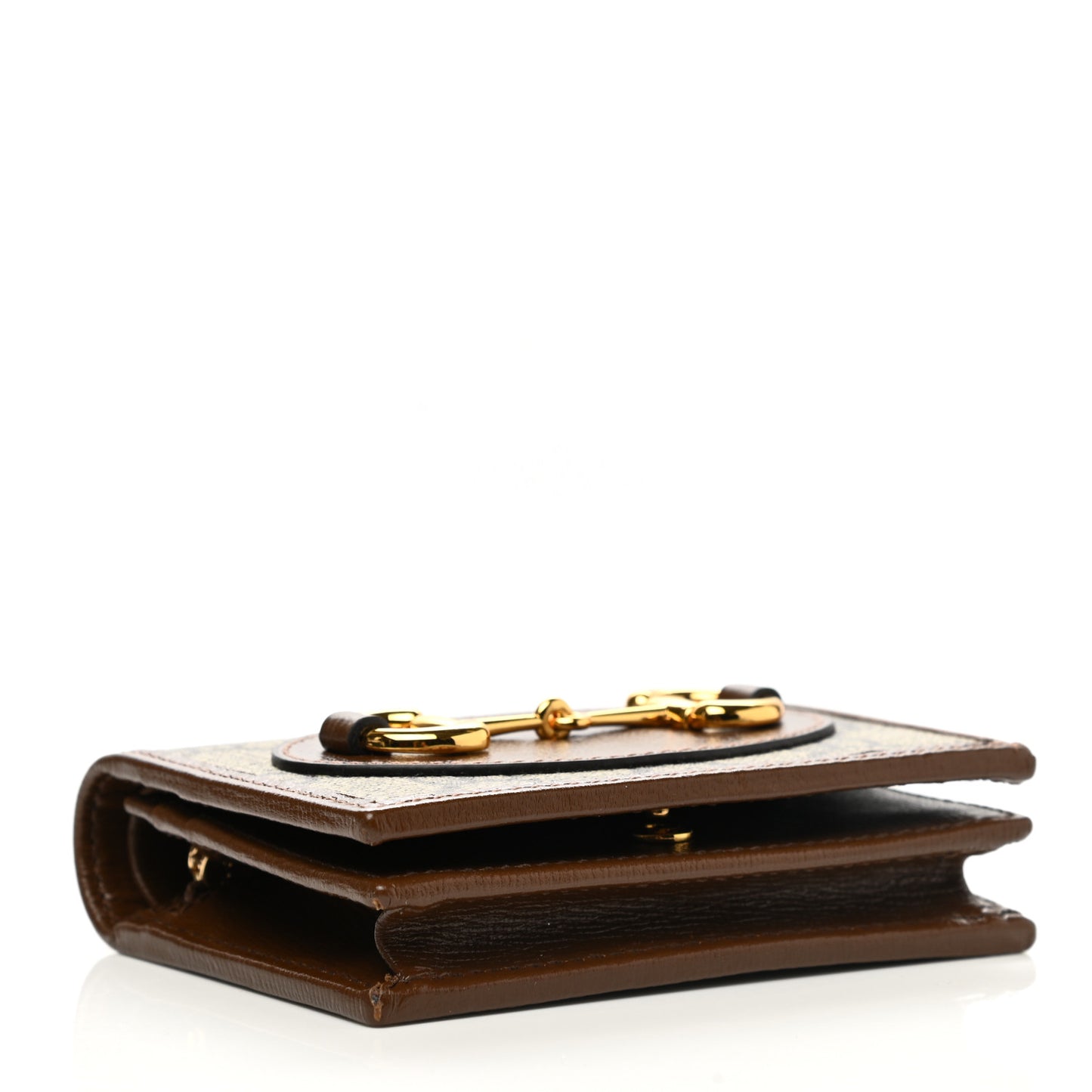 GG Supreme Monogram Horsebit 1955 Card Case Wallet Beige Ebony Brown Sugar