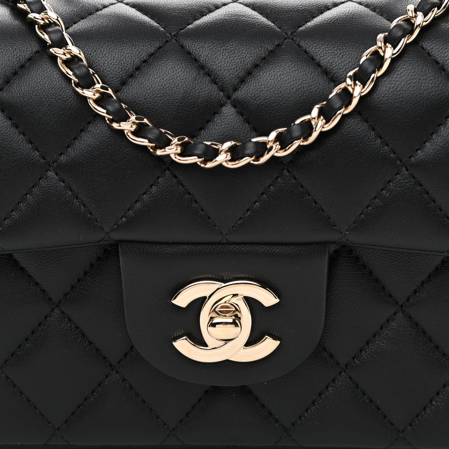 Lambskin Quilted Mini Top Handle Rectangular Flap Black