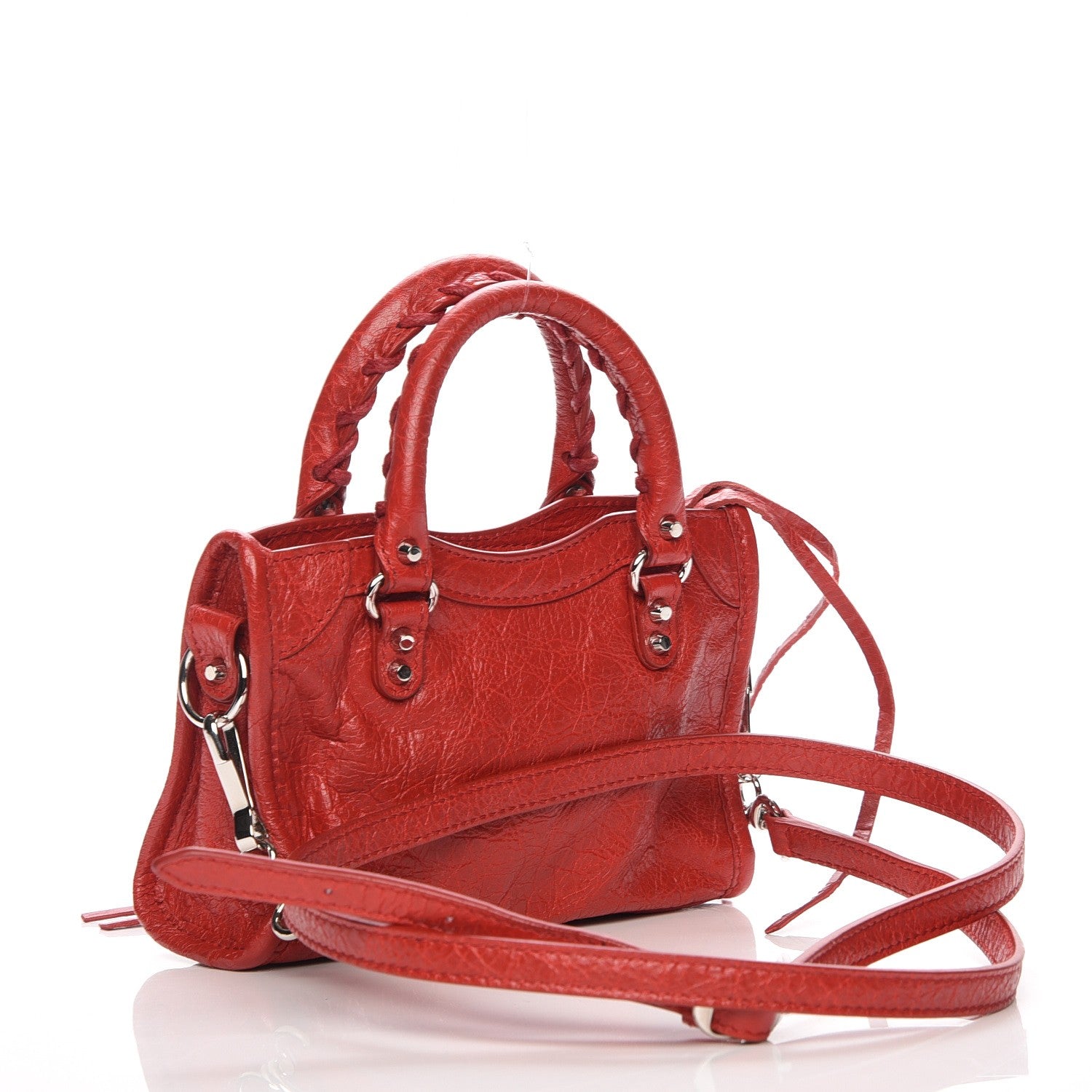 Balenciaga Agneau Classic Silver Hardware Nano City Rouge Groseille 4 of 8
