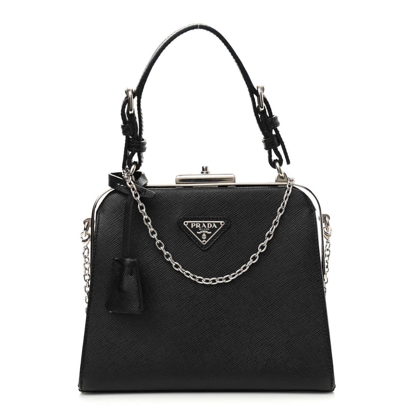 Saffiano Top Handle Frame Bag Black