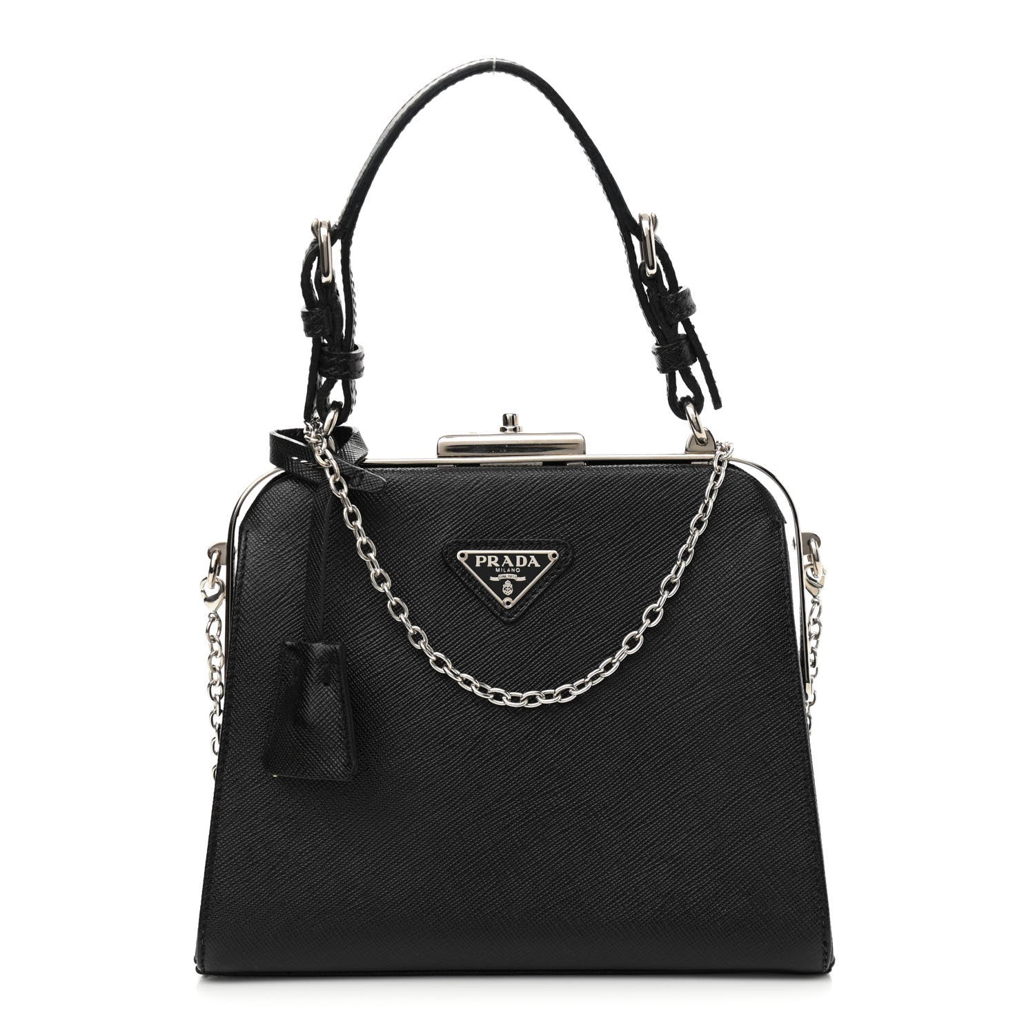 Prada Saffiano Top Handle Frame Bag Black 1 of 9