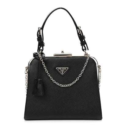 Prada Saffiano Top Handle Frame Bag Black 1 of 9