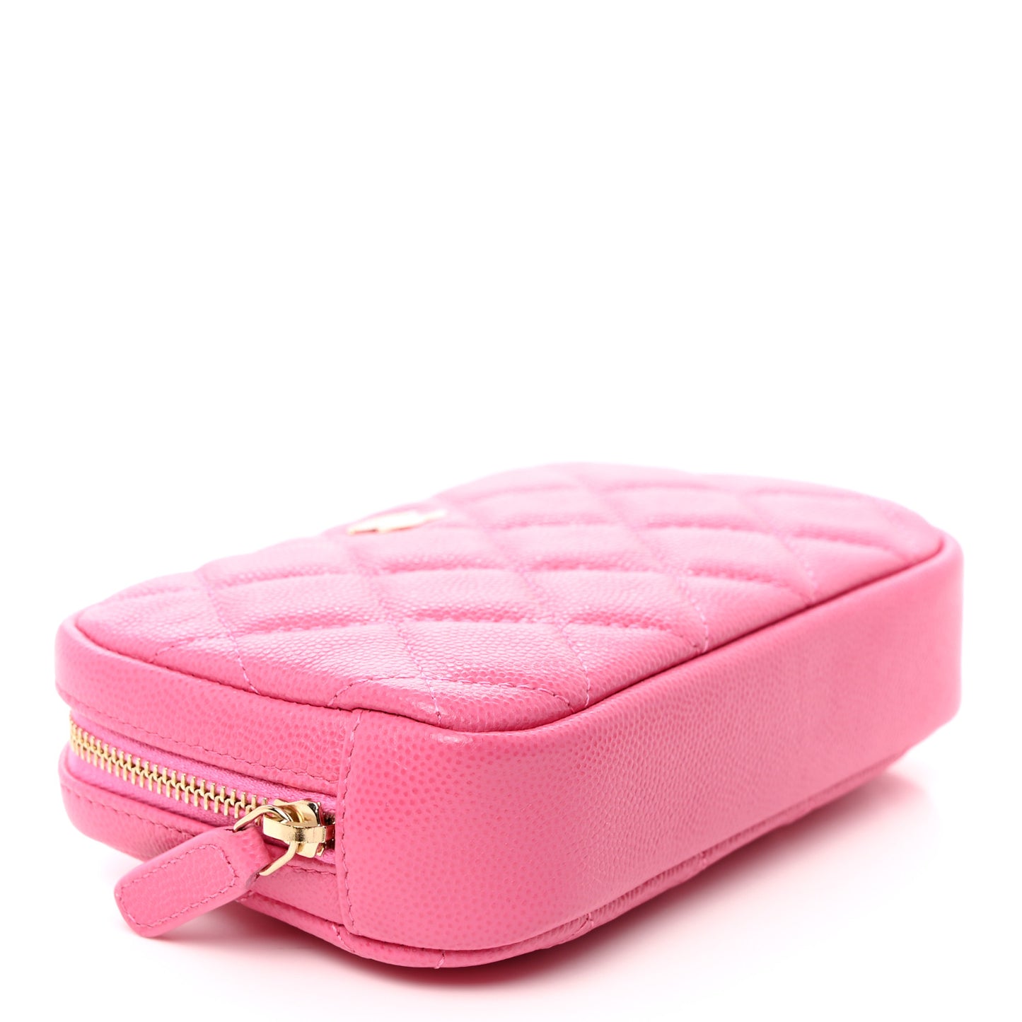 Caviar Quilted Small Curvy Pouch Cosmetic Case Pink