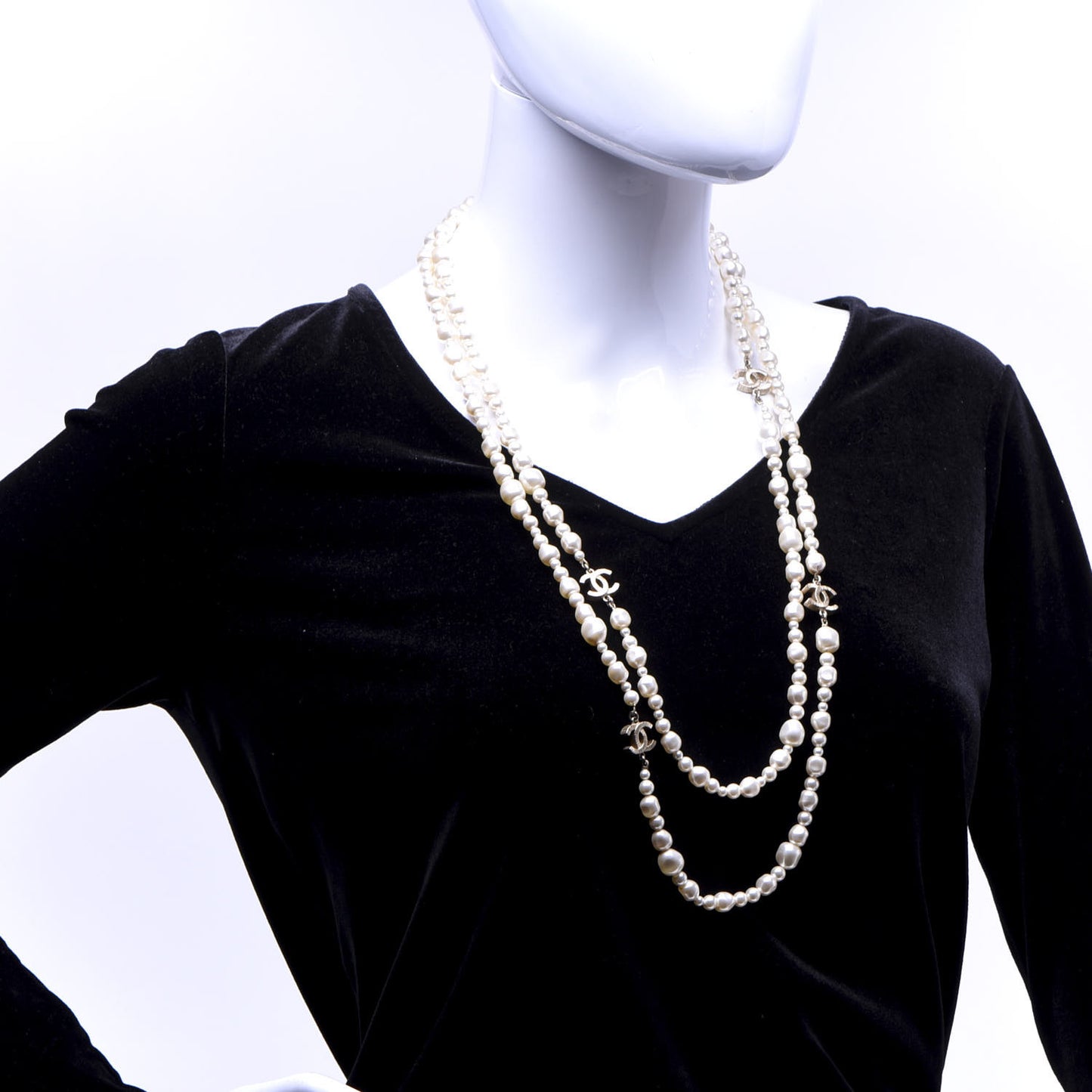 Irregular Pearl CC Long Necklace Light Gold