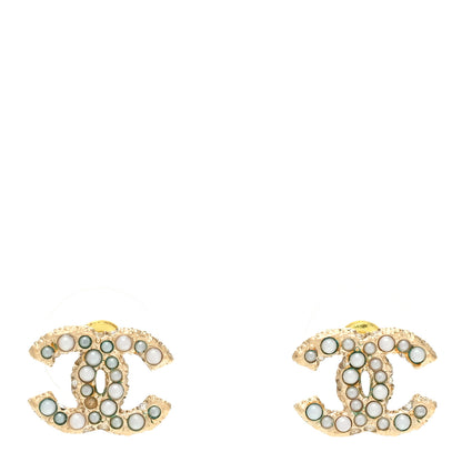 Chanel Metal Graduated Pearl Crystal CC Earrings Light Gold 1 of 5