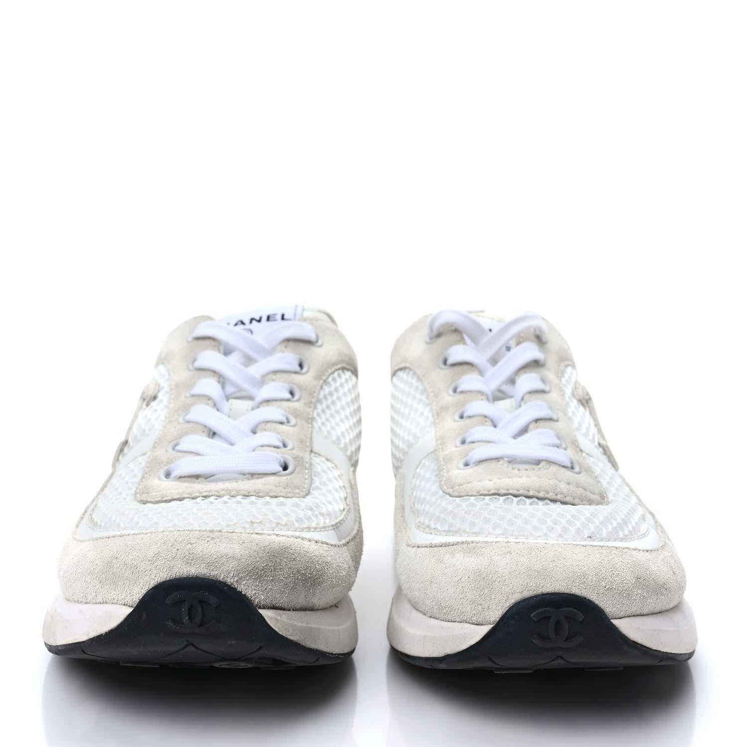 Chanel Calfskin Mesh Lycra Suede Womens Logo Sneakers 40 White 2 of 8