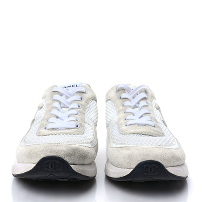 Chanel Calfskin Mesh Lycra Suede Womens Logo Sneakers 40 White 2 of 8