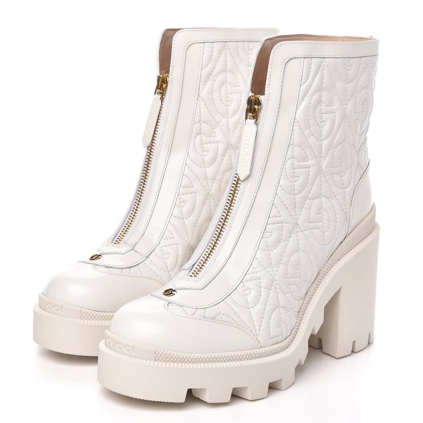 Calfskin Nappa Rhombus Quilted Trip Ankle Boots 36.5 Great White