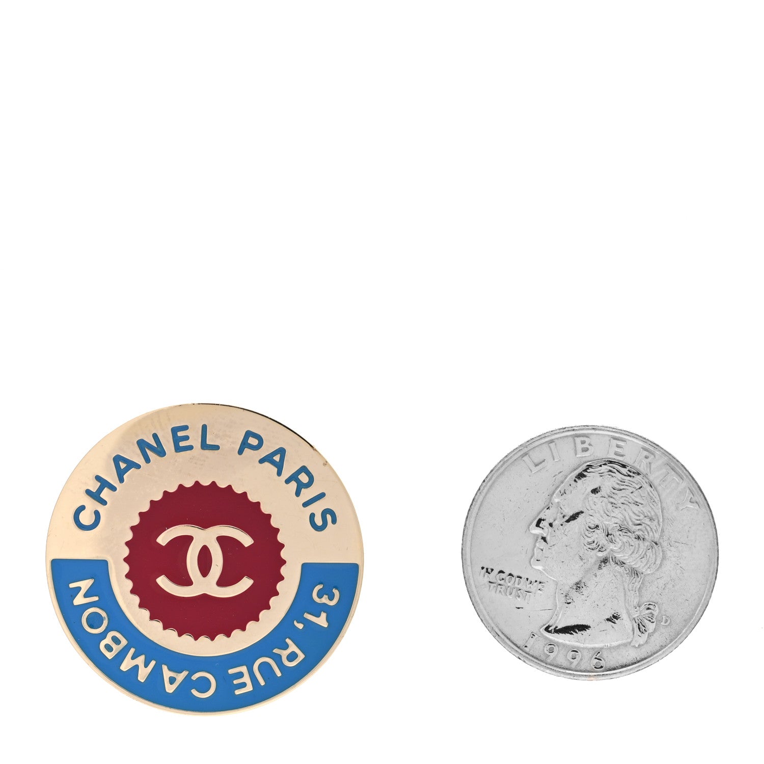 Chanel Enamel Rue Cambon CC Pin Brooch Blue Red Gold 2 of 4